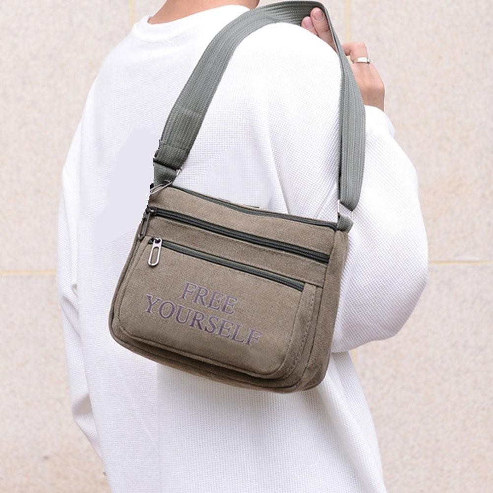 กระเป๋าสะพายไหล่ผู้ชายแฟชั่น New Casual Satchel Men Canvas Zipper Bag For Outdoor K1k6