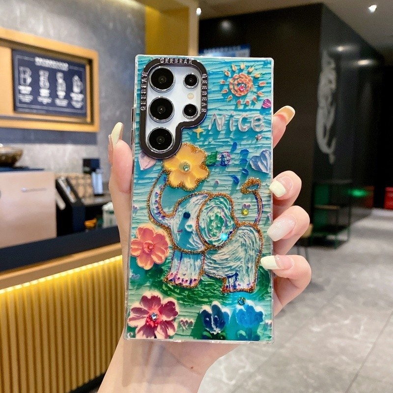 สำหรับ Samsung S24 S23 ultra PLUS S22 ultra ปลอก IMD Rainbow Fool Sea สัตว์น่ารักภาพวาดสีน้ำมันเคสโทรศัพท์กล้องเลนส์ป้องกัน Anti-DROP Hard COVER