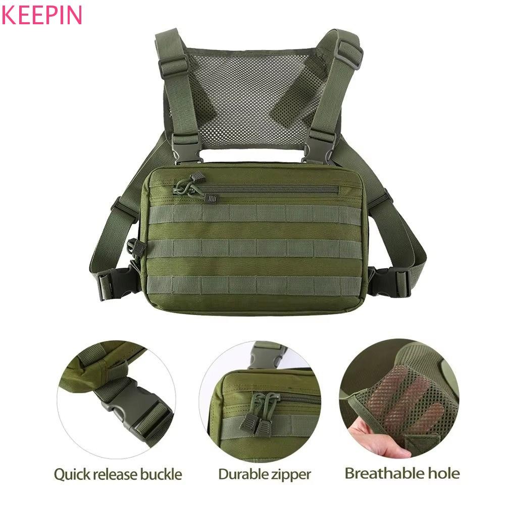 Keepin Outdoor Vest Backpack, Nylon Sports Chest Pack, Casual Adjustable Lightweight Large Capacity Outdoor Chest Rig Pouch Running
