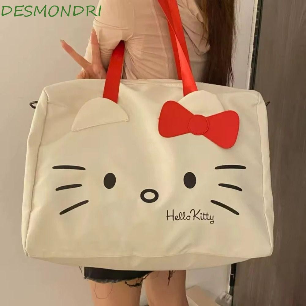 Desmondri กระเป๋าเดินทาง Oversize, แบบพกพาน้ําหนักเบา Kitty Travel กระเป๋าถือ,น่ารักซิปกันน้ําเสื้อผ้า Organizer Oxford กระเป๋าเก็บผ้าหญิง