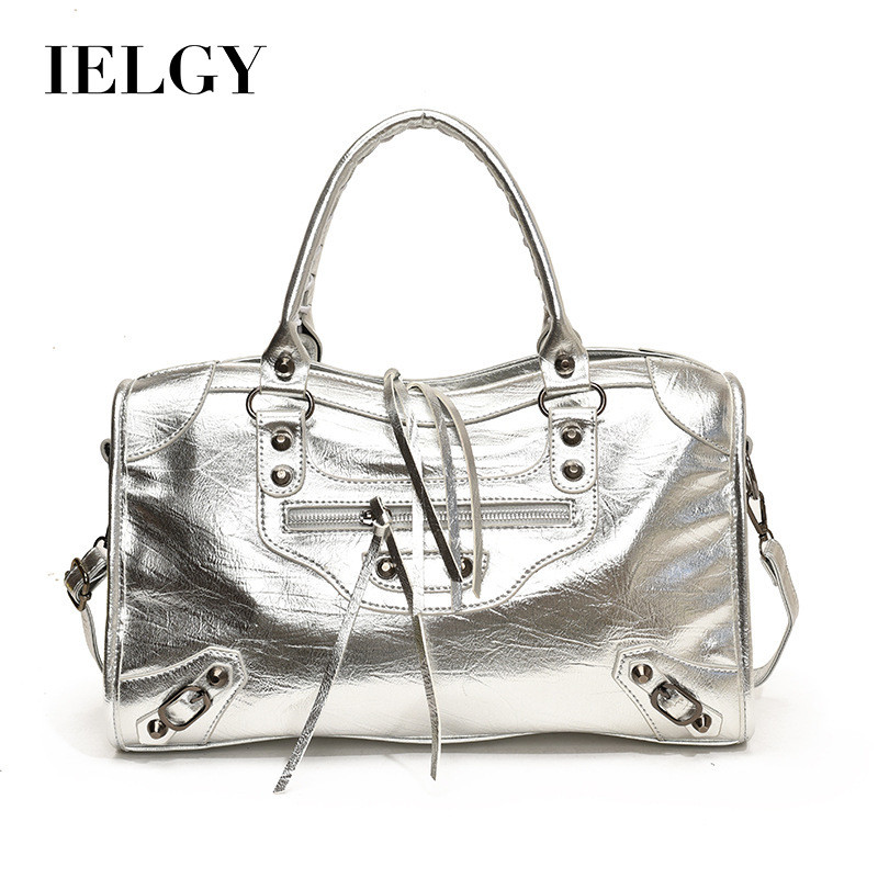Ielgy Retro Rivet กระเป๋ารถจักรยานยนต์ขนาดใหญ่ความจุแบบพกพากระเป๋า High-End Sense One-Shoulder