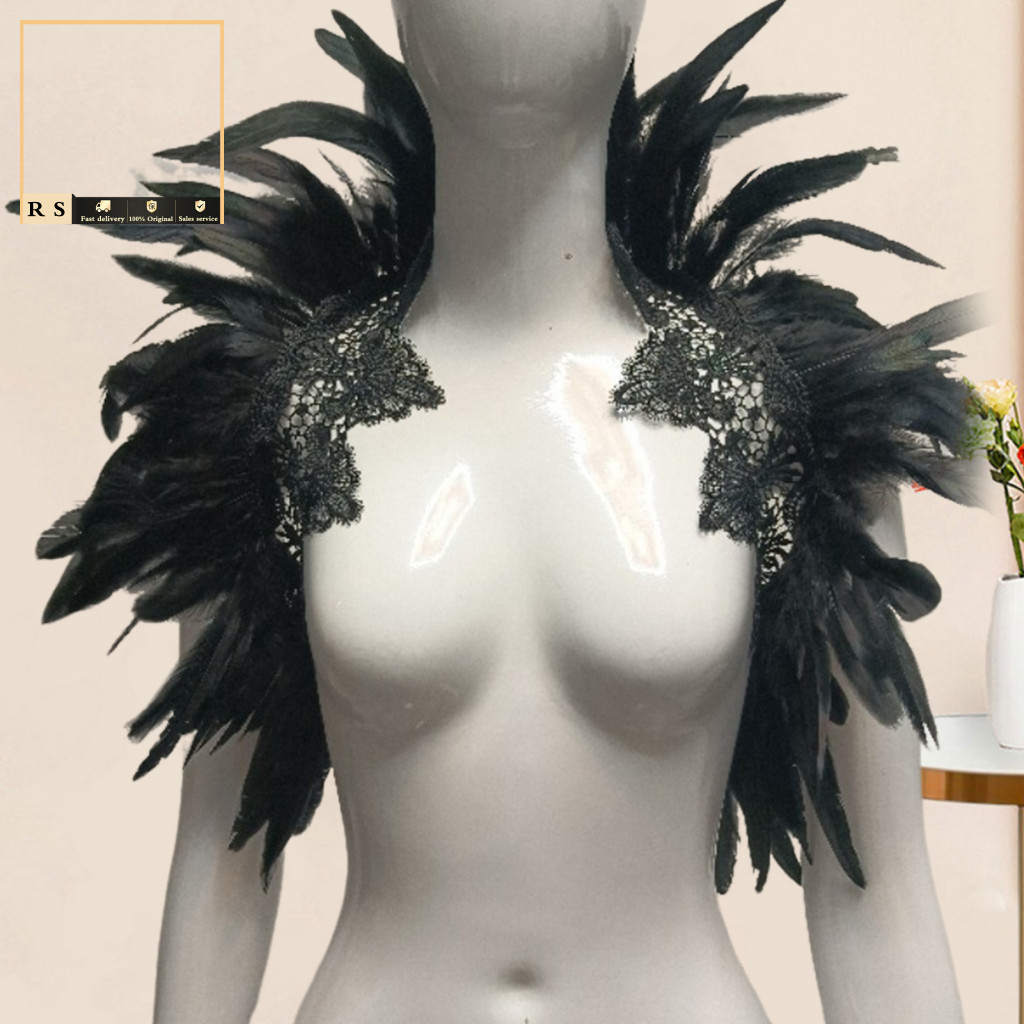 ประสิทธิภาพfeather Stole Featherผ้าพันคอสไตล์โกธิคFeatherผ้าคลุมไหล่ลูกไม้Unisexฮาโลวีนคอสเพลย์ไหล่ผ้าพันคอStage Showประสิทธิภาพเครื่องแต่งกายอุปกรณ์เสริม