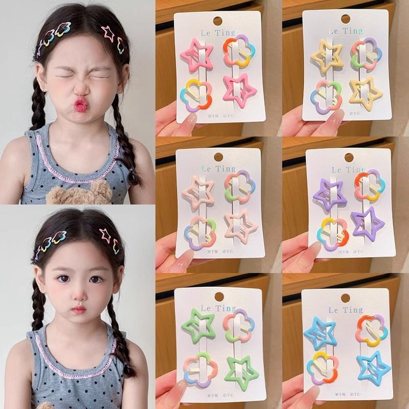 4ชิ้นสาวน้อยน่ารักดอกไม้กิ๊บเด็กกิ๊บติดผมคลิปด้านข้างเครื่องประดับผมชุด