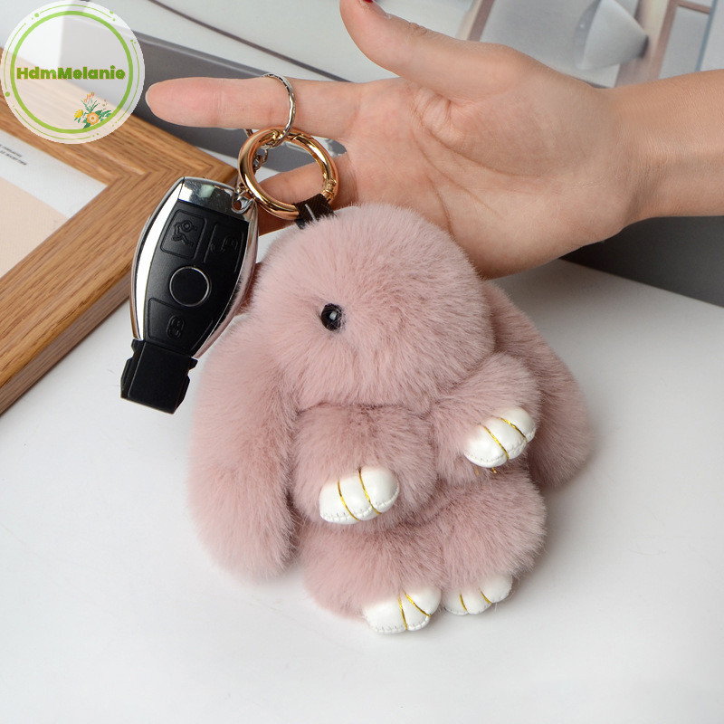 HDmMelannie พวงกุญแจแหวน Fluffy จริง Pompon กระต่าย Trinket Charm น่ารักแหวนกระเป๋าจี้กุญแจรถ TH