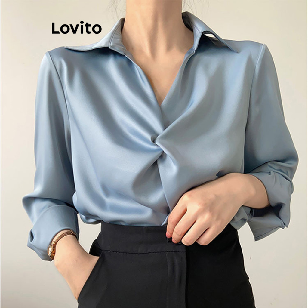 Lovito เสื้อเบลาส์ผูกปมธรรมดาหรูหราสำหรับผู้หญิง LNL70286