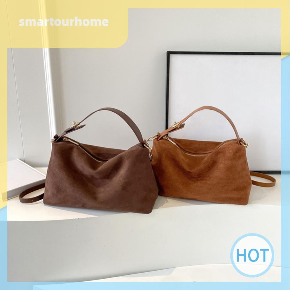 รุงเทพฯ มีสินค้าในสต็อก Women Suede Shoulder Bag Adjustable Strap Hobo Purse Zipper Handbag for Travel