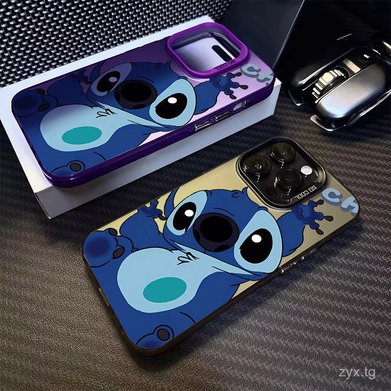 Cartoon Stitch คอลเลกชั่นเคส iPhone ที่หรูหราและทันสมัยสำหรับรุ่นตั้งแต่7ถึง15 Pro Max-โทนสีเงินเรียบ095P