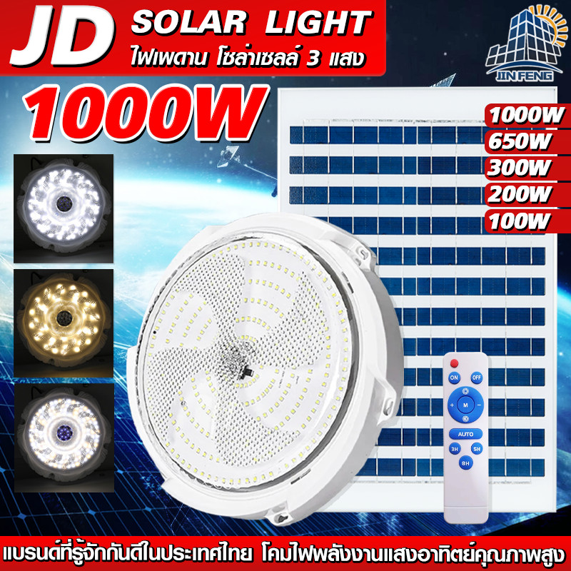 JD 1000W โคมไฟผนัง โซล่าเซลล์ ใหม่ Solar cell ceiling light ไฟห้องนอน ไฟห้องนั่งเล่น ไฟทางเดิน ไฟเพดาน LED IP67 กันน้ำ