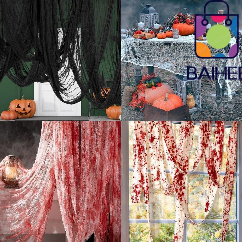 Baihee ไนท์คลับตกแต่งเทศกาลผี, อุปกรณ์เตือนบ้านผ้ากอซฮาโลวีน, น่ากลัว DIY 3/5 M/7.6x1.83 M Terror เค้าโครงการตกแต่งบรรยากาศ