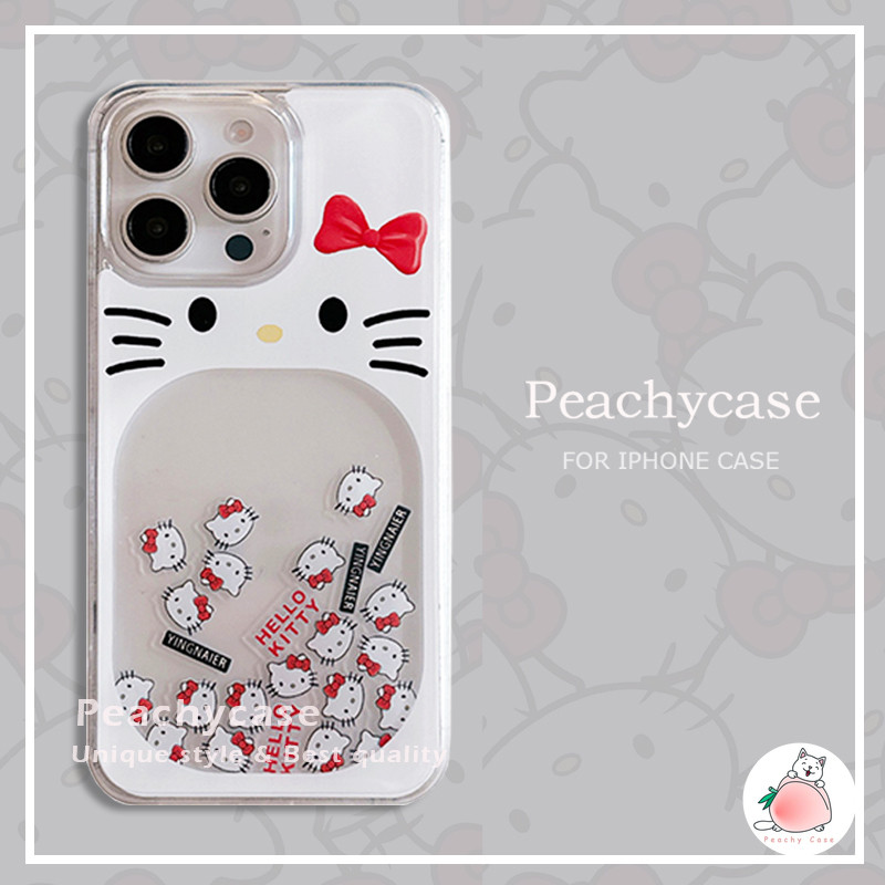 Kawaii Slider Hello Kitty Quicksand เคสโทรศัพท์สําหรับ iPhone 16 15 14 13 12 Pro Max 11 14promax 16pro กันกระแทกอะคริลิค Hard ปลอกปกหลัง