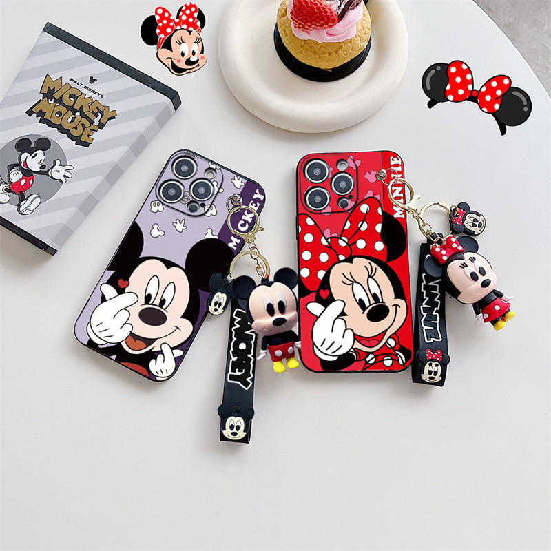 ปลอกสําหรับ Xiaomi Redmi Note 13 12 11 10 9 8 Pro 12S 11S 10S 9S Redmi 14C 13C 12C 10C A3 A2 A1 Plus 9A 9C 9T การ์ตูน Minnie Mouse + พวงกุญแจเคสโทรศัพท์