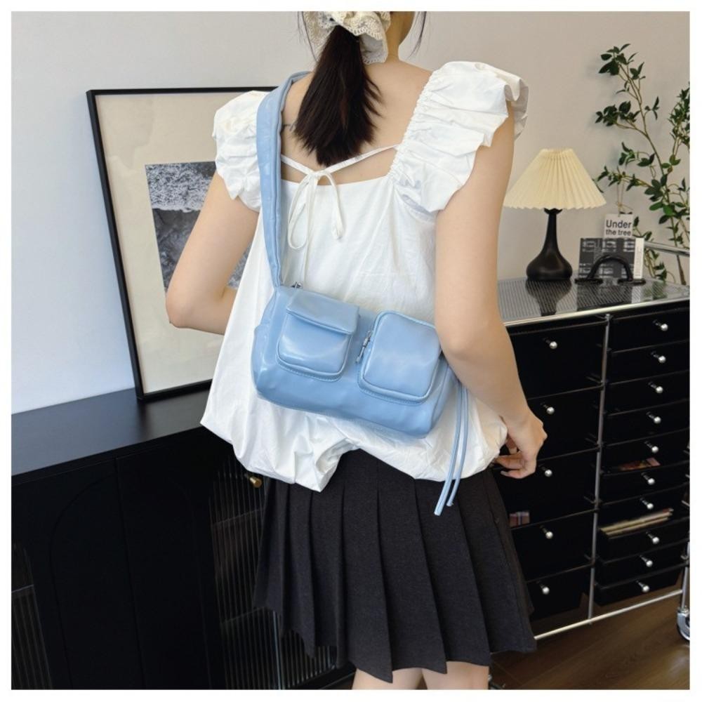 UUMIR กระเป๋าสะพาย,สีทึบซิปใต้วงแขนกระเป๋า,หนัง PU Multi Pocket Tote Purse ผู้หญิง