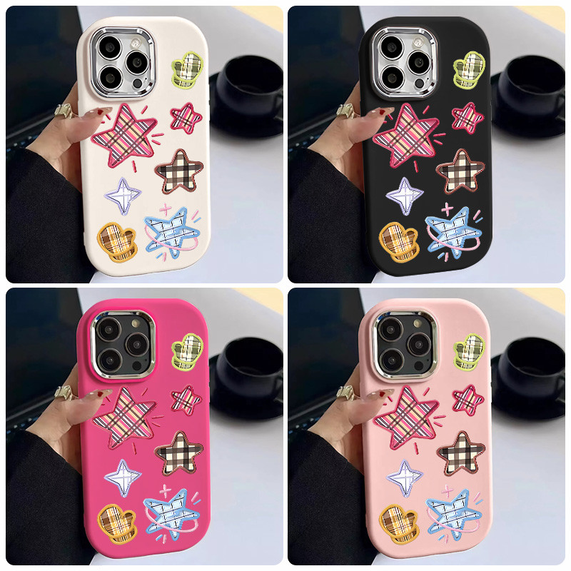 ถุงมือใหม่รูปแบบดาวiphone Case 16 11 14 15 13 12 Pro Max XR XSMAX 7 8 Plus SE 2020 Xกันกระแทกซิลิโคนป้องกันนุ่มปกหลัง