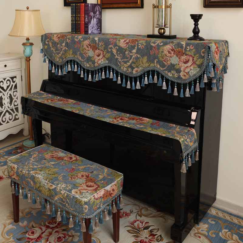 ★-☀ผ้าคลุมเปียโนสไตล์ยุโรปใหม่ผ้าคลุมกันฝุ่นผ้าคลุมกึ่งคลุมย้อนยุคสไตล์อเมริกันระดับไฮเอนด์หรูหราเบาๆผ้าคลุมเก้าอี้เปียโ
