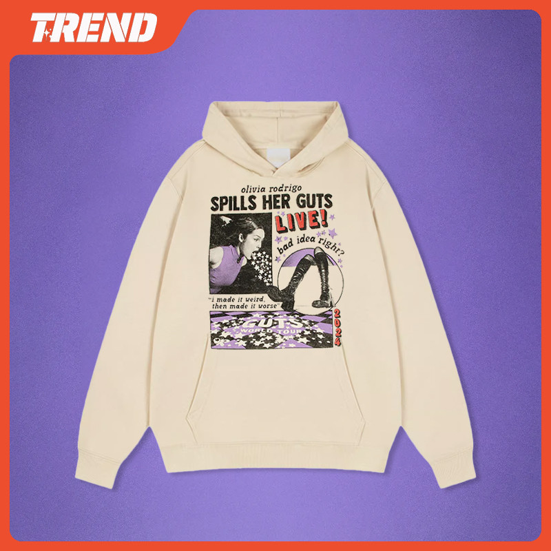 Olivia Rodrigo 2024 GUTS World Tour Merch Hoodie Vintage Plus ขนาด OR Spills ของเธอ GUTS Live พิมพ์เ