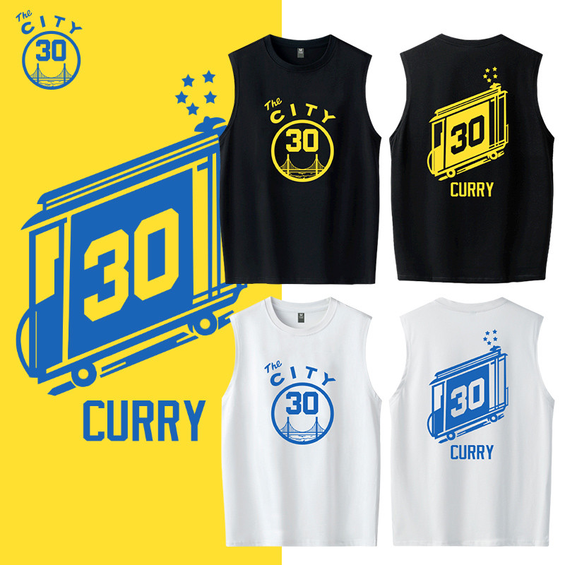 ใหม่ Golden State Warriors City Edition Curry กีฬาบาสเกตบอลผ้าฝ้ายเสื้อยืดแขนกุด CURRY