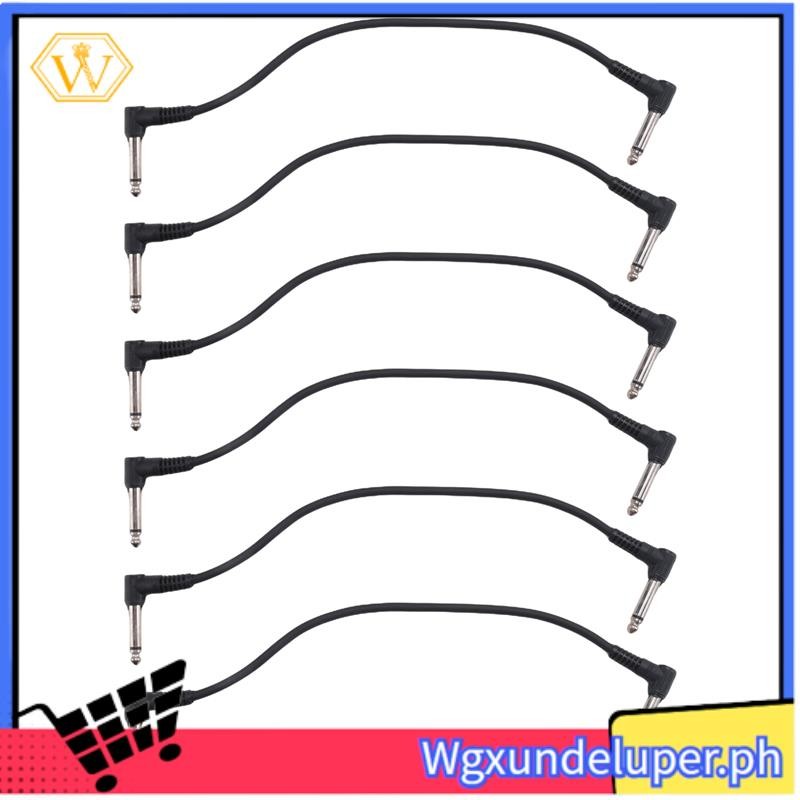W6PCS 6 นิ้วกีตาร์ Patch กีตาร์สีดําเหยียบสายผลสาย, 1/4 นิ้ว TS มุมขวากีตาร์ Patch สาย