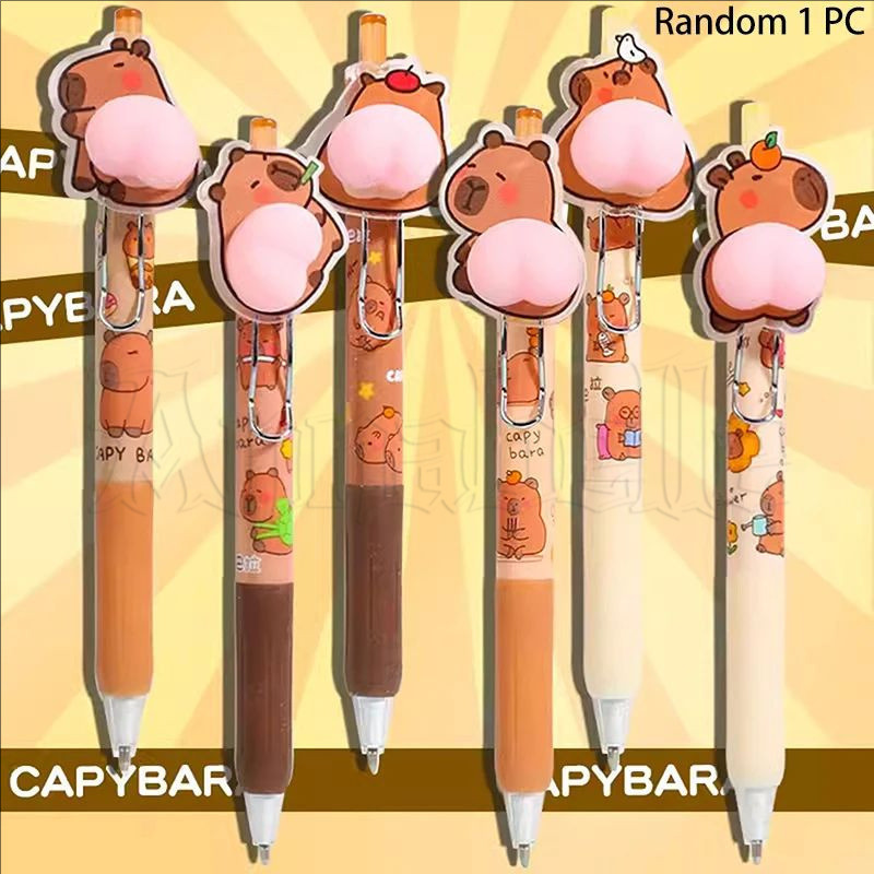 Capybara Butt Press Gel Pen - ปากกากลการ์ตูนน่ารัก - ของขวัญของเล่นนักเรียน - ปากกาเขียนแห้งเร็ว - ปากกา Decompression Neuter - ปากกาลายเซ็นหมึกสีดํา 0.5 มม.