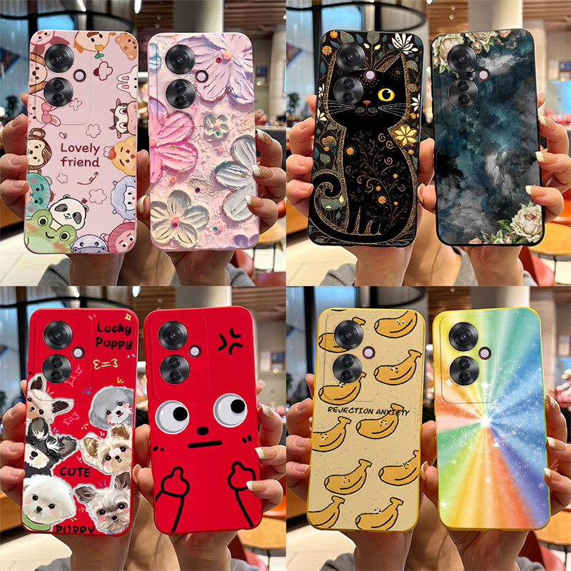 สําหรับ OPPO Reno 11F 5G เคสซิลิโคน Soft Matte แมวน่ารักการ์ตูนรูปแบบฝาครอบป้องกันสําหรับ OPPO Reno11F Reno11 F 5G CPH2603 เคสโทรศัพท์