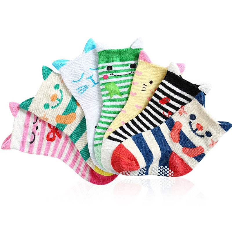 1LOT = 2 คู่ถุงเท้าเด็ก Lot สัตว์การ์ตูนถุงเท้าเด็กหญิงถุงเท้าสั้นสําหรับเด็กแมว,แถบกันลื่น NewBorn 