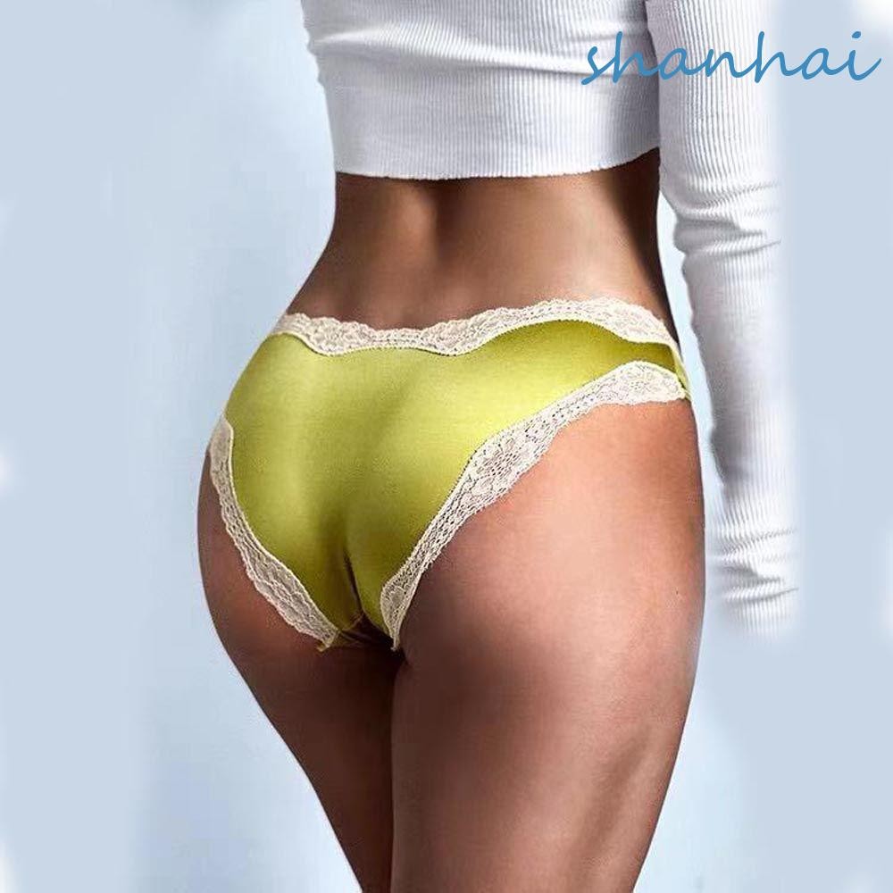 Shanhai ผู้หญิงซาตินกางเกง Intimates ต่ําเอวกางเกงผ้าฝ้าย Crotch Breathable ลูกไม้กางเกง