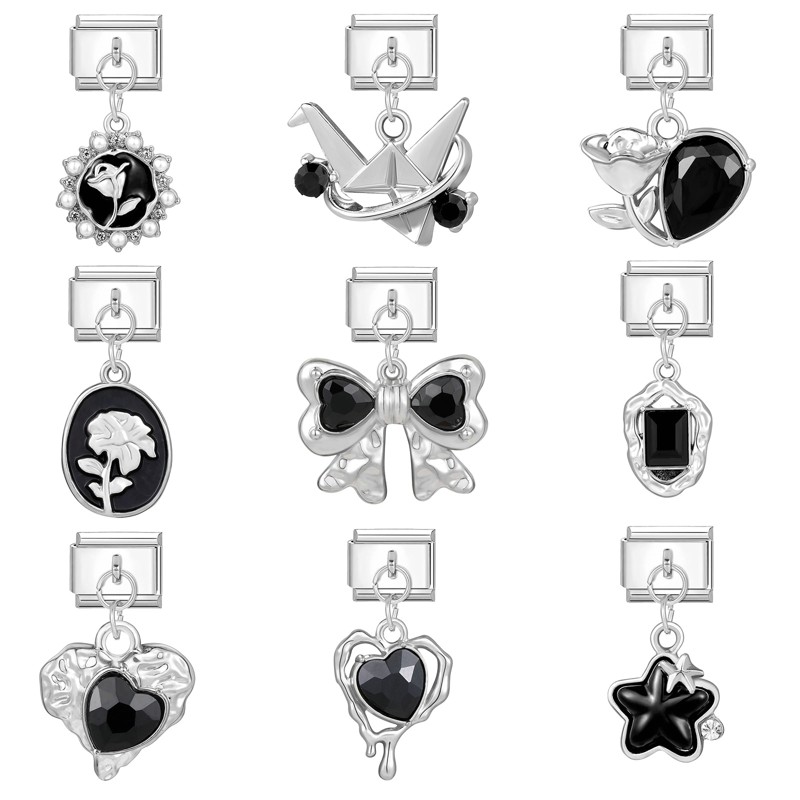 อิตาเลี่ยน Charm Links สําหรับสร้อยข้อมือแฟชั่นสีดําจี้สร้อยข้อมือเพื่อนครอบครัว DIY โมดูลสร้อยข้อมือ Charm อิตาเลี่ยน Links Fit 9 มม.สร้อยข้อมือสแตนเลสเครื่องประดับ DIY ทํา