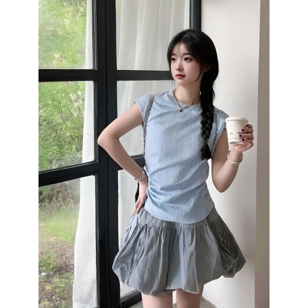 Micki-เสื้อเชิ้ต แขนกุด สีทึบ สไตล์เก๋ไก๋ แบบเกาหลี แฟชั่นเวอร์ชั่นเกาหลี - รูปที่ 6