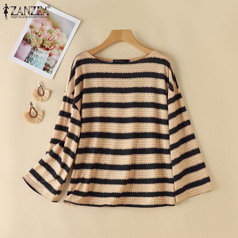 Zanzea เสื้อยืดลายทางแขนยาวสไตล์เกาหลีสําหรับผู้หญิง