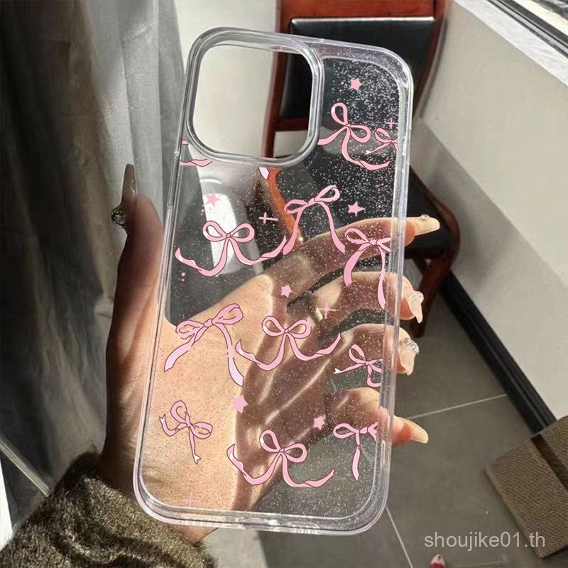 เข้ากันได้สำหรับ iPhone 16 11 PRO MAX โบว์และดาวน้อย12 13 14 15 Pro หรูหรา B Ling g litter กรณีที่ชัดเจน x XS MAX กันกระแทก