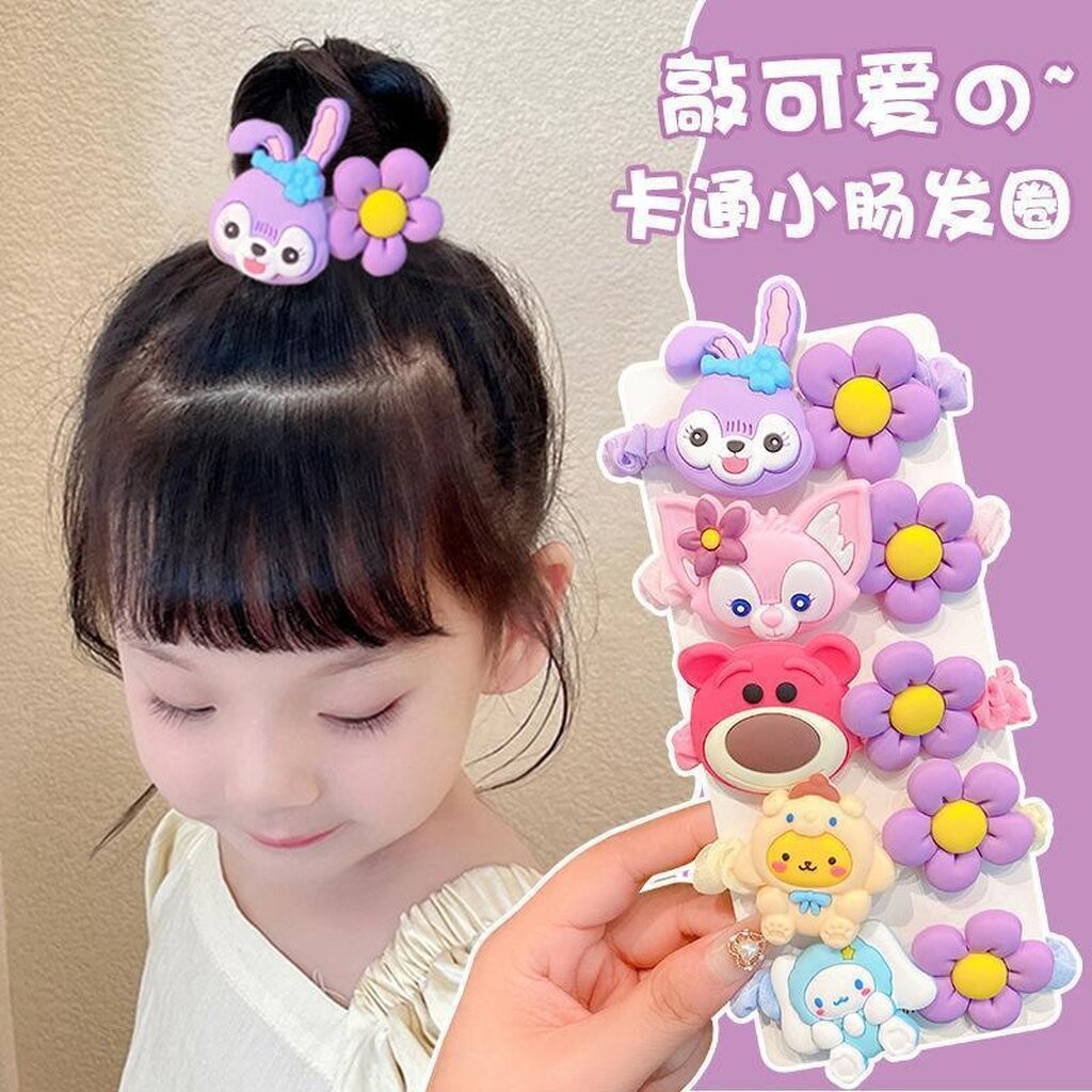 บ้านพลู🏠 ยางรัดผม ดอกไม้ การ์ตูนน่ารัก ยางยืด สีสวย ชุด 5 เส้นคละสี