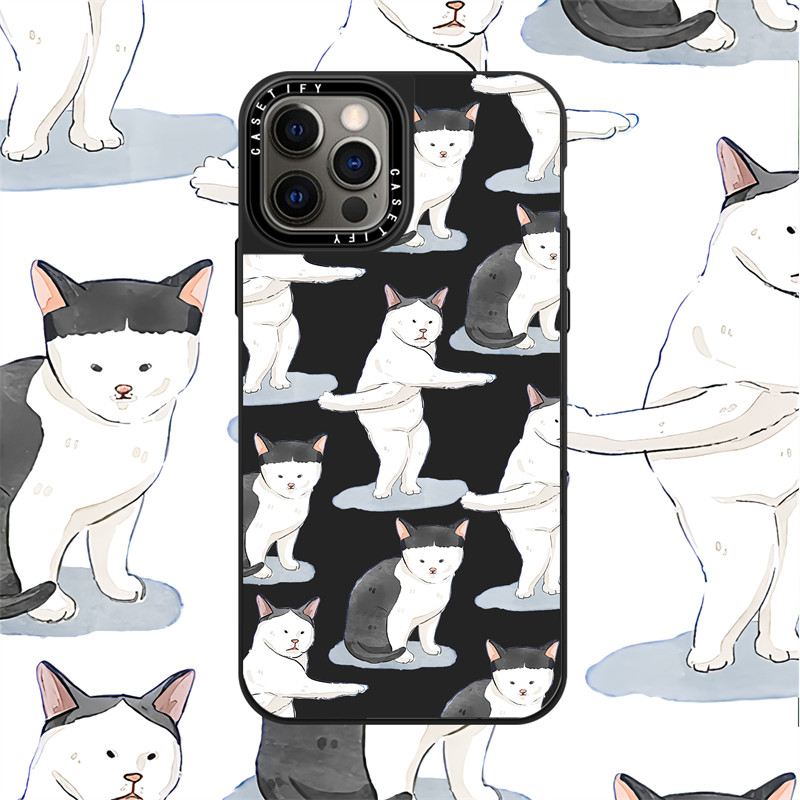 Casetify X Dancing Cat โดย Watercatlor กรณี PC Sliver กระจกสีดํา Hard iPhone สําหรับ iPhone 16 15 14 13 12 11 Pro MAX IX XS MAX XR 6 6s 7 8 Plus กรณีกันกระแทกฝาครอบกันชน