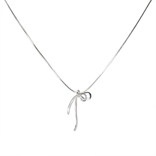 Silver Bowknot Pendanr Necklace Clavicle Choker Chain Gift วันวาเลนไทน์
