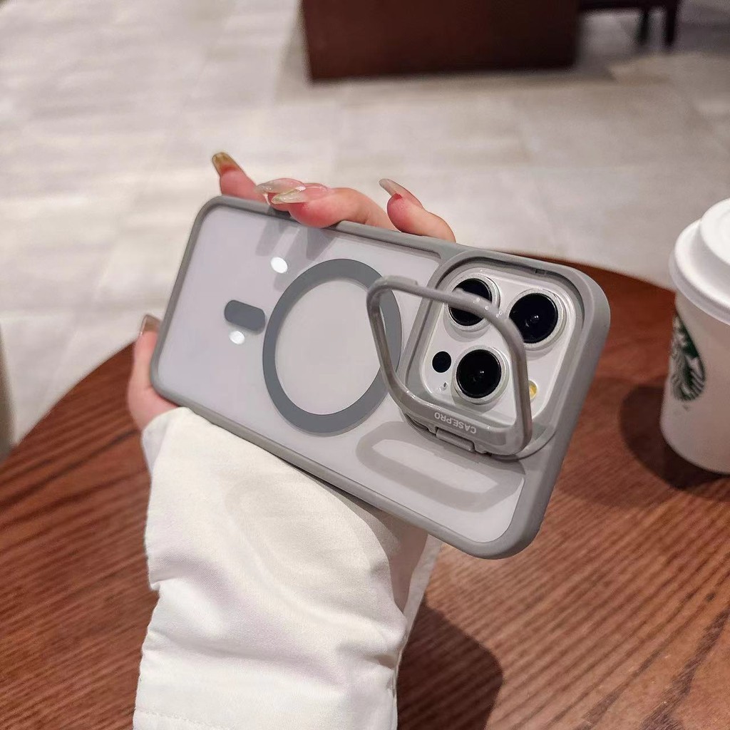 Luxury transparent acrylic magnetic holder phone case, suitable for iPhone 11 16 15 14 13 12 11 Pro Max Plus