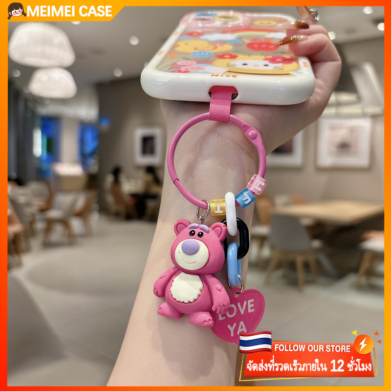💗ไทยส่ง COD💗การ์ตูนพวงกุญแจโทรศัพท์กรณีจี้ สตรอเบอร์รี่หมีพวงกุญแจ น่ารัก กรณีโทรศัพท์แขวนตกแต่งจี้ Graffiti สำหรับสาว ๆ