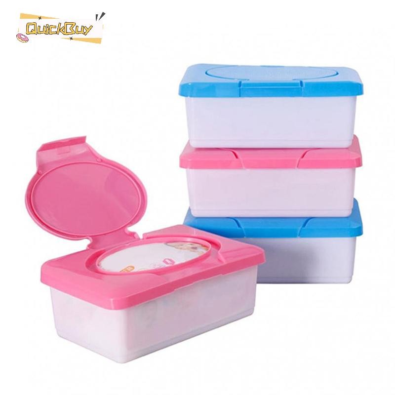 Quickbuy กล่องเก็บทิชชู่เปียกเคสพลาสติกโฮมออฟฟิศที่ใส่ผ้าเช็ดทําความสะอาดพร้อมฝาปิดหัวเข็มขัดใหม่