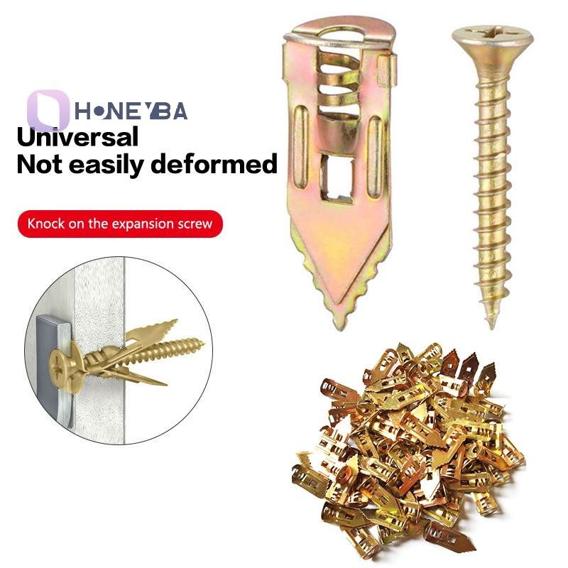 <Honeyby> 20/50/100 ชุดสกรูแตะตัวเองเจาะสมอสกรู Drywall Anchors เล็บขยายใช้สําหรับยิปซั่ม Plasterboard Nice