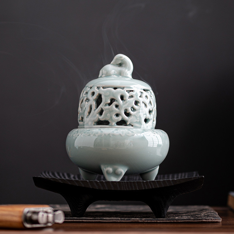 Celadon Retro ธูป Burner แผ่นเซรามิคธูปไม้กฤษณาธูป Burner ในครัวเรือนไม้จันทน์ธูป Bur