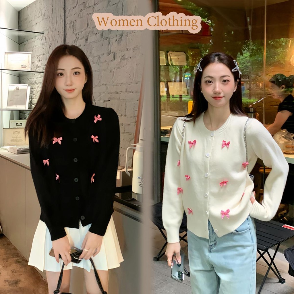 เสื้อไหมพรมผู้หญิงคนอวบเสื้อสเวตเตอร์โบว์ธรรมดาแบบสบาย ๆ สำหรับผู้หญิง# 75848Women Clothing