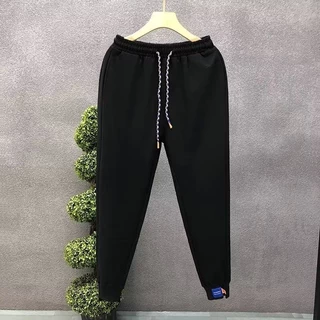 M-5XL กางเกงวอร์มชายสไตล์เกาหลี ทรงหลวมขากว้าง เนื้อผ้าบาง สีพื้น ออกกำลังกาย พลัสไซส์ ดำ/เทา