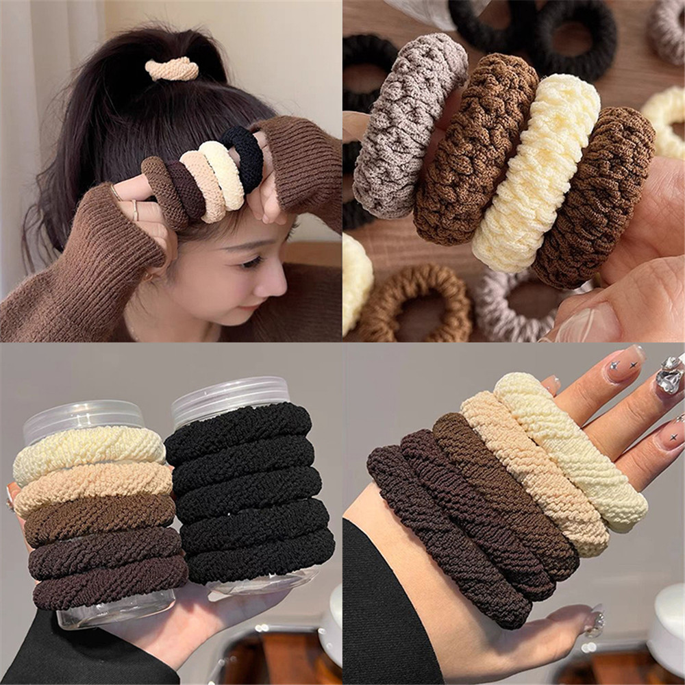 5ชิ้น/เซ็ตแหวนผมยืดหยุ่นสูงกว้างขึ้นหนายางรัดไม่มีรอยต่อผมหางม้าสูงหัวบอลทนทานหัวเชือกผ้าขนหนูแหวนสําหรับผู้หญิง