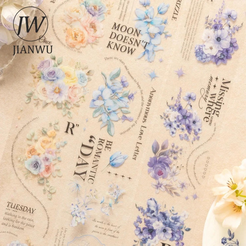 Jianwu 60 มม.* 200 ซม.กลิ่นดอกไม้ Tell Series วรรณกรรมวัสดุ Collage ภูมิทัศน์ PET เทป Creative DIY Journal เครื่องเขียน