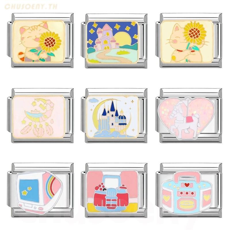 ยอดนิยมรักรอบดอกไม้แมวอิตาเลี่ยน Charm Links Fit 9 มม.สร้อยข้อมือสแตนเลสทําเครื่องประดับ