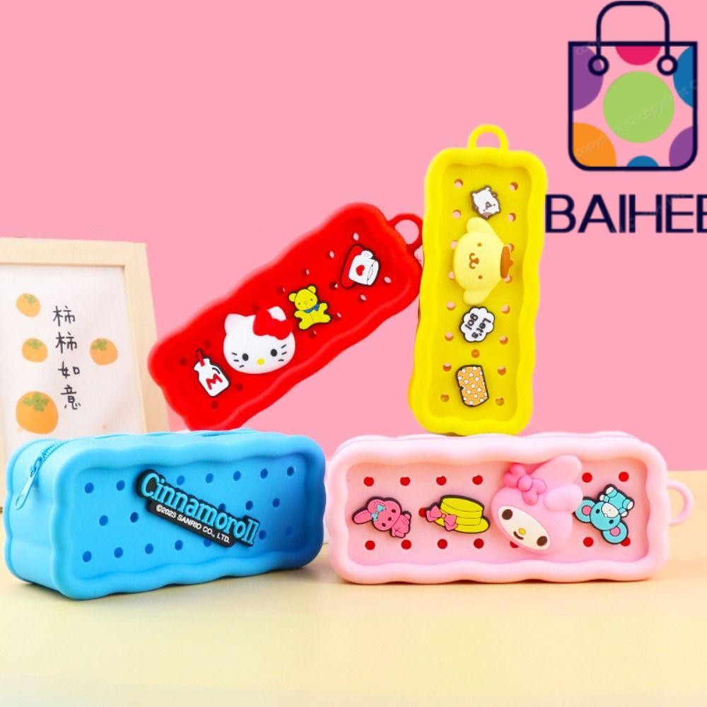 Baihee Sanrio Hole Pencil, การ์ตูน DIY Melody Pochacco กระเป๋าดินสอ, กระเป๋าเก็บซิลิโคนรู