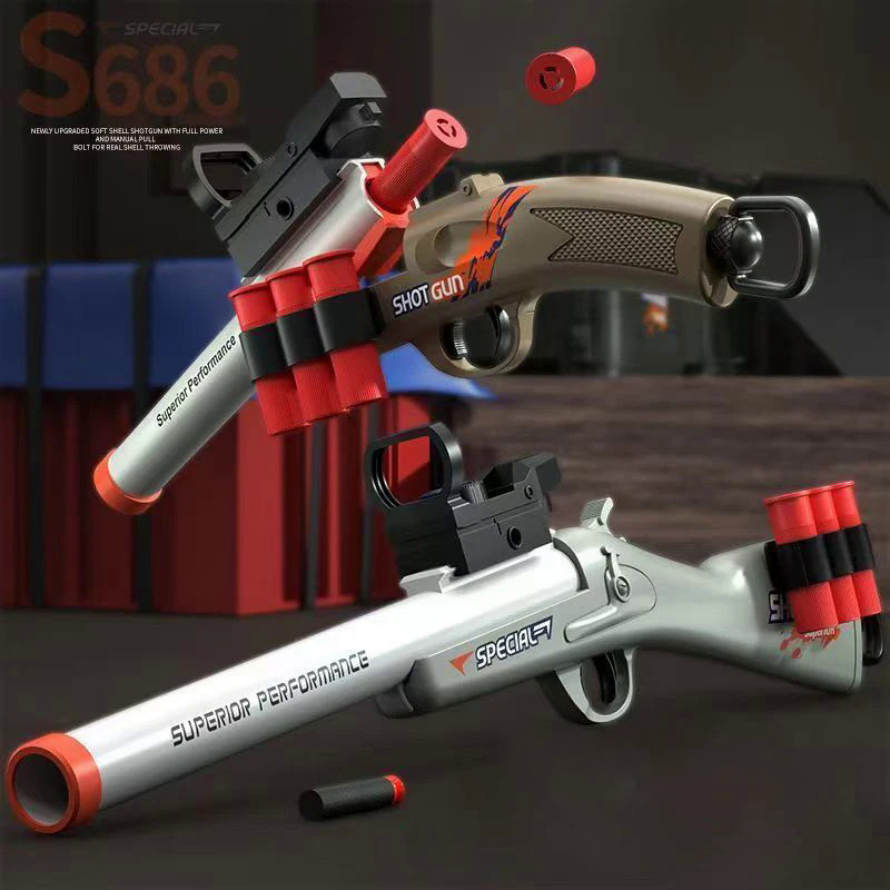 2024 S686 Shotgun Shell Eject Toy Gun Soft Bullet Airsoft Launcher Outdoor Sports Pistola Shot Gun W