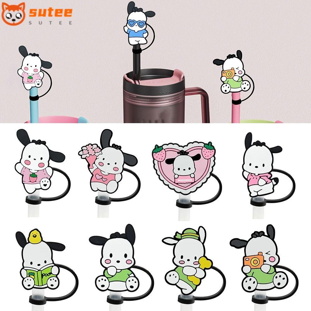 Suteee ซิลิโคนฟางครอบคลุม,ปลั๊กกันฝุ่น Protector Reusable Sanrio ฟางหมวก, Leak-Proof Splash Proof ดื่มถ้วยอุปกรณ์เสริม Pochacco ฟางปลั๊กสําหรับ 10 มม.หลอด