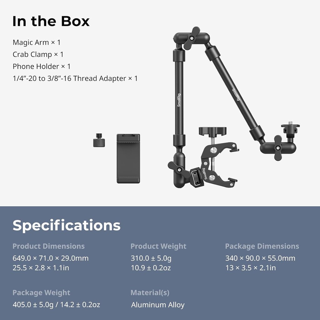Smallrig 22" ปรับ Magic Arm Boom Arm Mount สําหรับ Light/เว็บแคม/ไมค์/กล้องแอคชั่น ฯลฯ