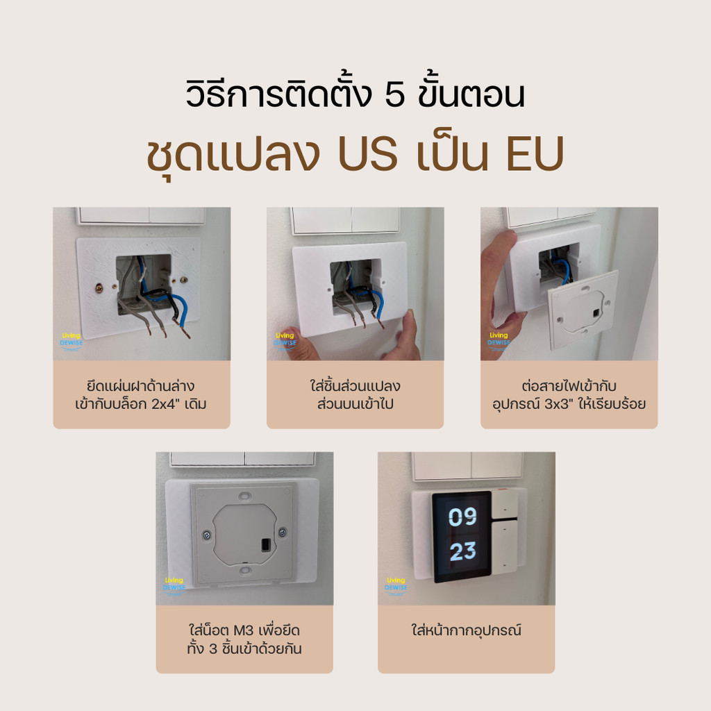 บล็อกพลาสติกขึ้นรูปแบบ 3 มิติ สำหรับแปลงบล็อกสวิตช์ไฟหรือปลั๊กไฟขนาด 2*4 นิ้ว ให้เป็นขนาด 3x3 นิ้ว - รูปที่ 4