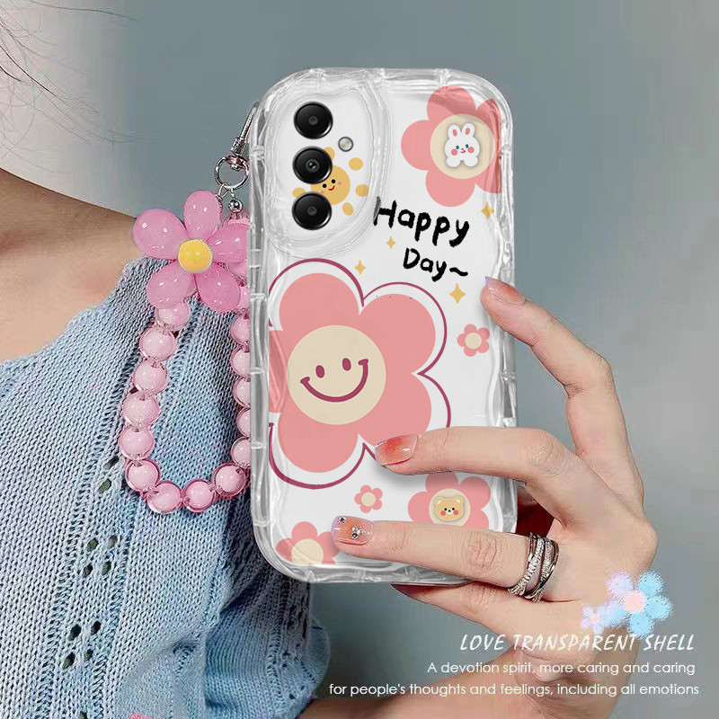 เคส Samsung A35 5G เคสโทรศัพท์แบบใส ดอกไม้ เชือกห้อยลูกปัด เคสโทรศัพท์กันกระแทกแบบใส