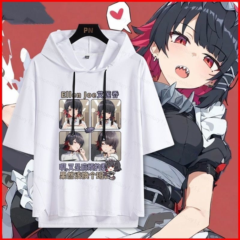 Ys Zenless Zone Zero เกม Ellen Joe เสื้อยืดแขนสั้นมีฮู้ดหลวมสบายๆเสื้อกันหนาวหมวกฤดูร้อนคอสเพลย์ผ้า
