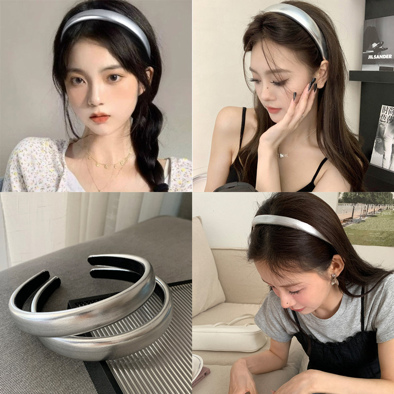 1.5/2.0/3.0 ซม.หนัง PU Silver Hair Hoop Headbands อุปกรณ์เสริม Headwear